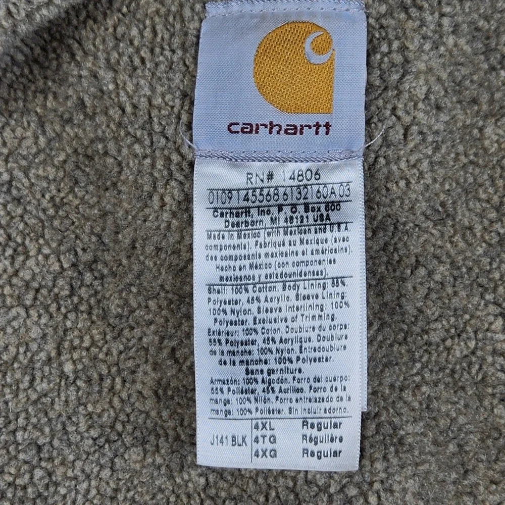 Carhartt J141 Sierra Sherpa Lined Jacket Mens 4XL Black Washed Duck Hooded‎ Logo